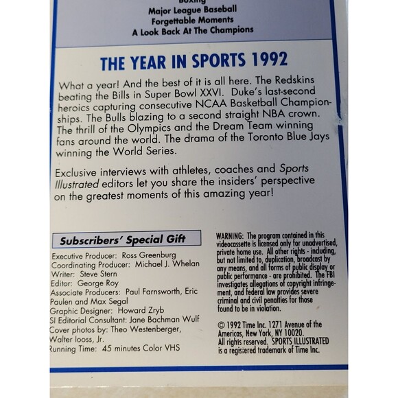 Sports Illustrated VHS 1992 The Year In Sports Video Tape NBA Olympic Dream Team - Picture 7 of 7